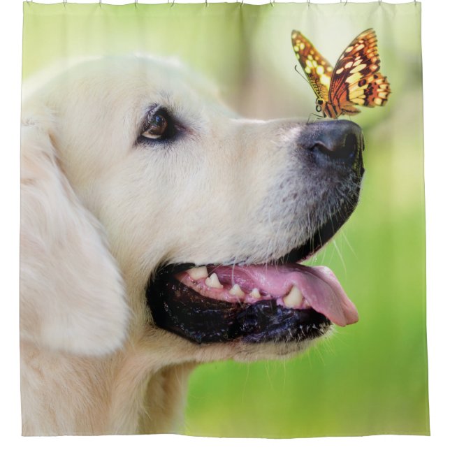 Labrador And Butterfly Throw Pillow Duschvorhang (Vorderseite)