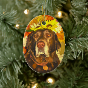 Labrador bei Blume Keramik Ornament
