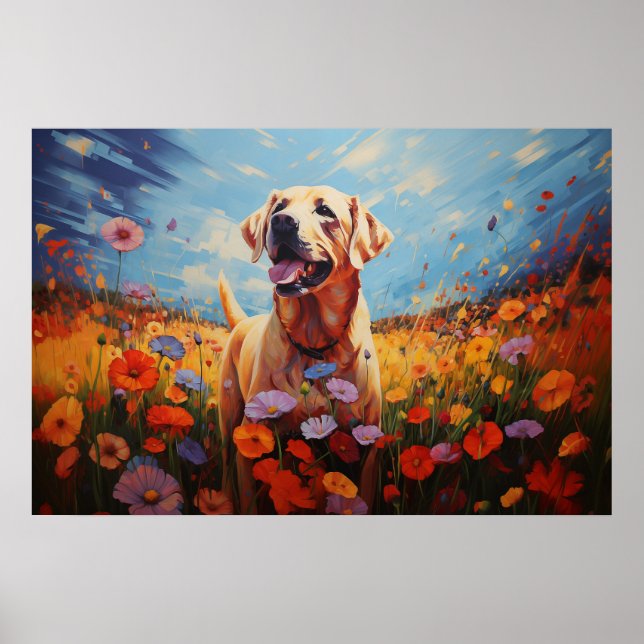 Labrador bei Blume Poster (Vorne)