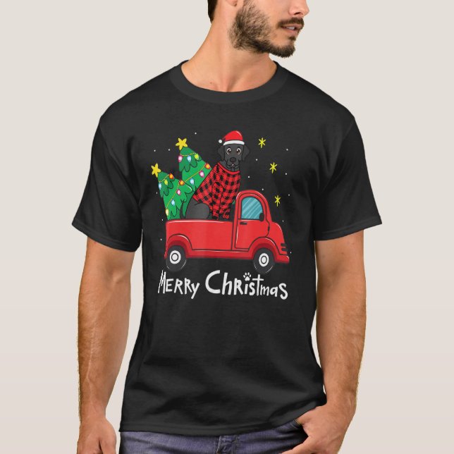 Labrador Black Christmas Truck Tree Mama Vater Xma T-Shirt (Vorderseite)