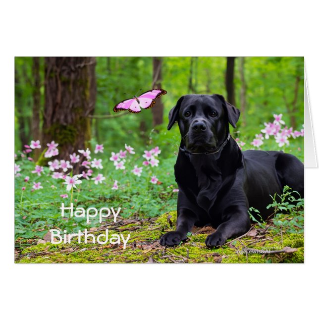 Labrador Black Dog Forrest Butterfly Geburtstag (Vorderseite (Horizontal))