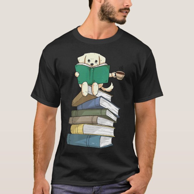 Labrador Books Coffee Gelbe Labrador Dog Reading T-Shirt (Vorderseite)