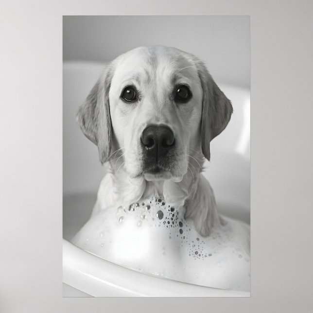 Labrador Bubble Bath Print, Funny Dog Bathroom Art Poster (Vorne)