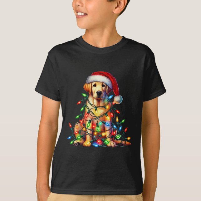 Labrador Christmas Lights Weihnachtsmannmütze Hund T-Shirt (Vorderseite)