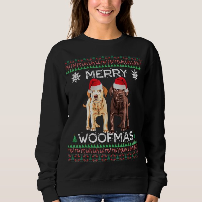 Labrador Christmas Ugly Gelbe Labrador Chocolate L Sweatshirt (Vorderseite)