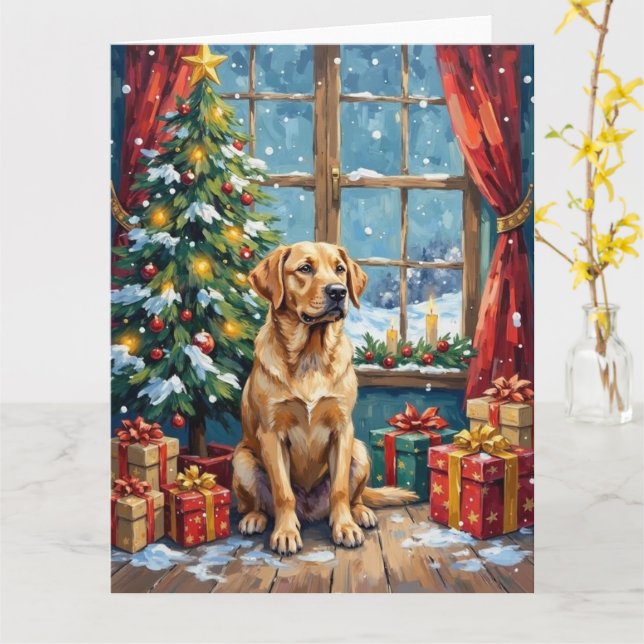 Labrador Christmas Under The Tree Karte (Gelbe Blume)