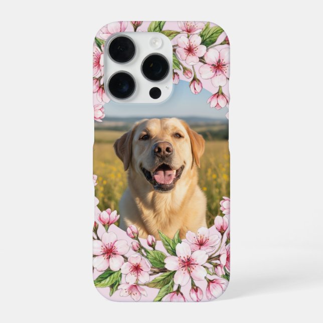 Labrador custom photo with cherry blossom wreath iPhone hülle (Rückseite)