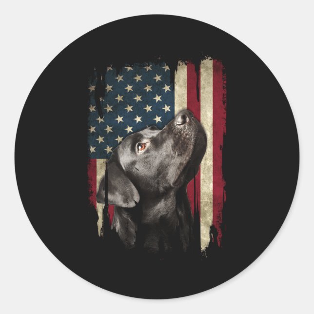 Labrador der US-Flagge Black Labrador Runder Aufkleber (Vorderseite)
