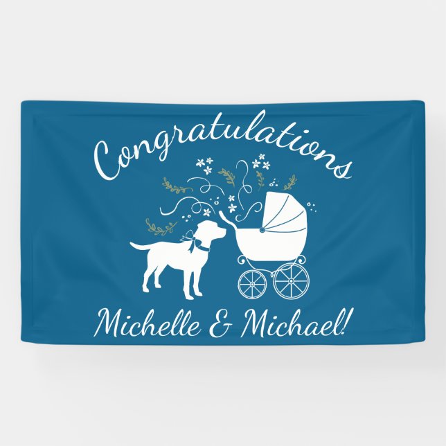 Labrador Dog Baby Shower Blue Boy Labrador Banner (Horizontal)