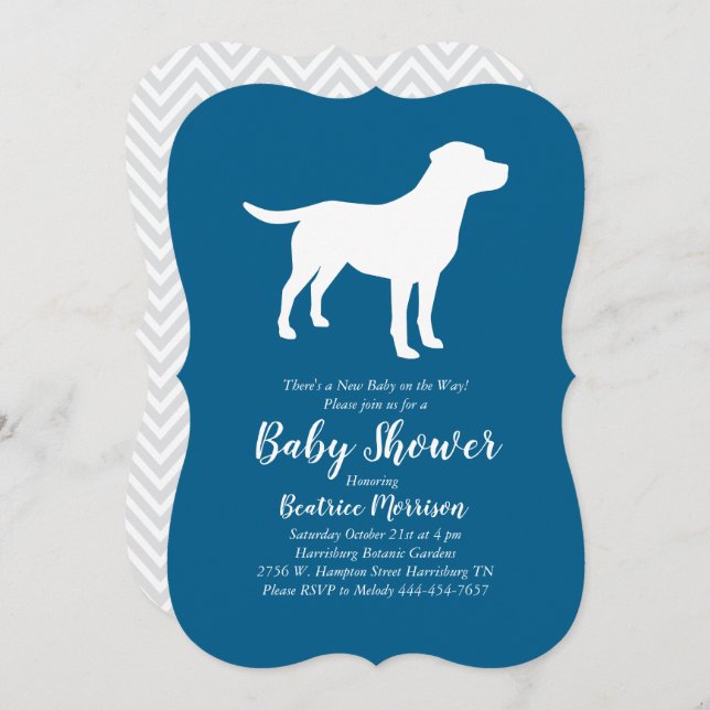 Labrador Dog Baby Shower Blue Boy Labrador Einladung (Vorne/Hinten)