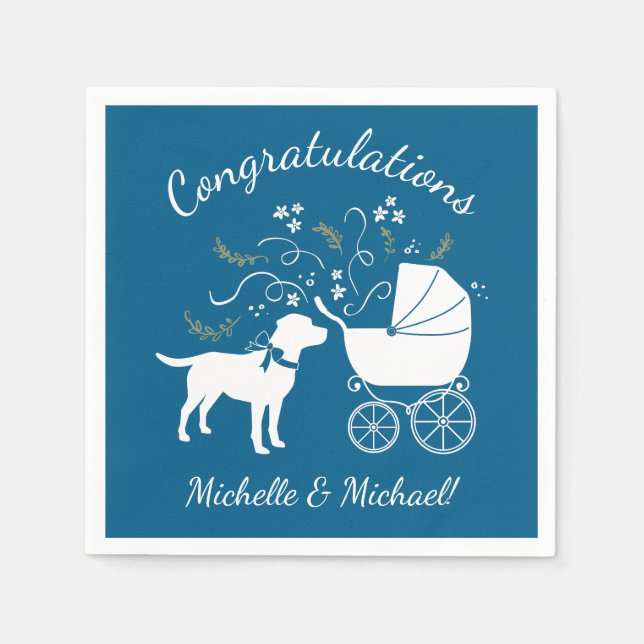 Labrador Dog Baby Shower Blue Boy Labrador Serviette (Vorderseite)