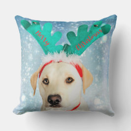 Labrador Dog Christmas Antlers Niedlich Throw Kissen