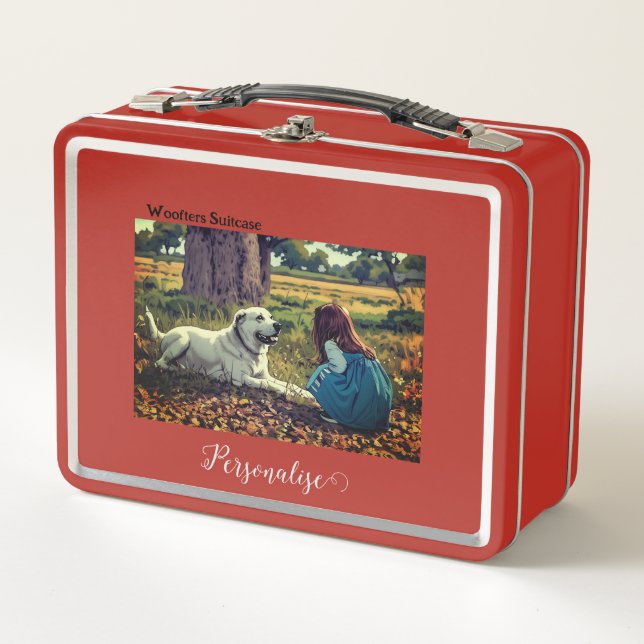 Labrador Dog Girl Woodland Woofter Pet Suitcase Metall Brotdose (Vorderseite)