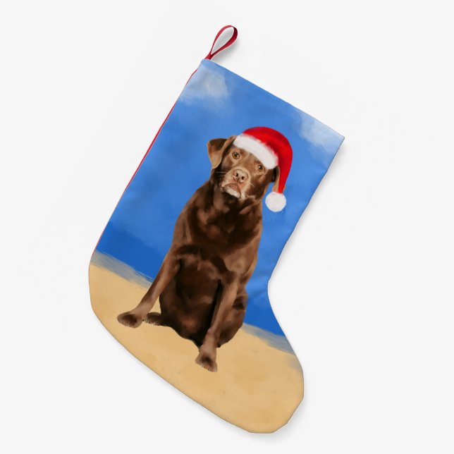 Labrador Dog on Beach Christmas Hat Kleiner Weihnachtsstrumpf (Vorderansicht (hängend))