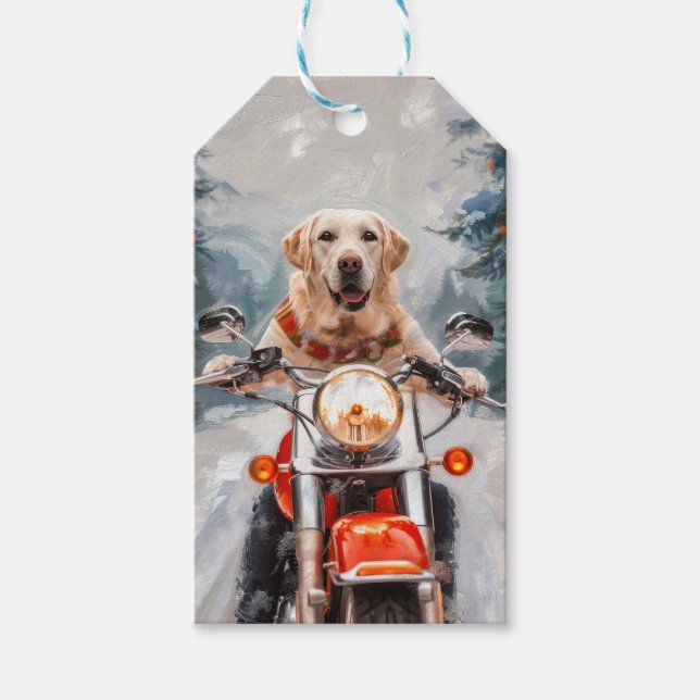 Labrador Dog Riding Motorrad Weihnachten Geschenkanhänger (Vorderseite)
