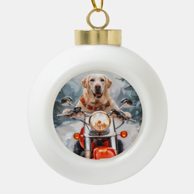 Labrador Dog Riding Motorrad Weihnachten Keramik Kugel-Ornament (Vorderseite)