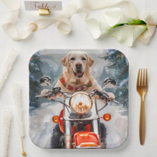 Labrador Dog Riding Motorrad Weihnachten Pappteller