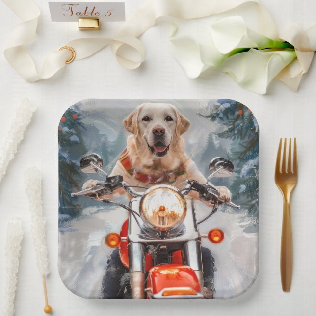 Labrador Dog Riding Motorrad Weihnachten Pappteller (Hochzeit)