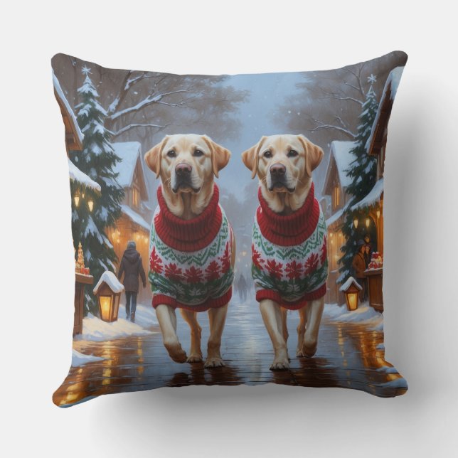Labrador Dogs Christmas Snow Holiday Kissen (Rückseite)