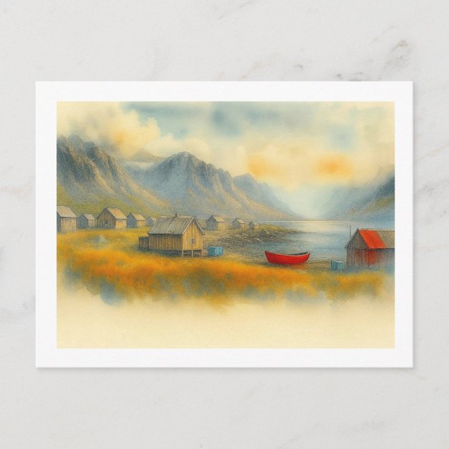 Labrador-Dorf mit rotem Boot,  Postkarte (Vorderseite)