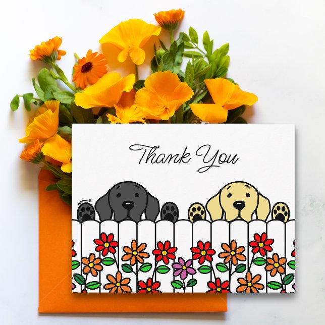 Labrador Duo Watching You Danke Postcard Postkarte (Labrador Duo Watching You Thank You Postcard for Labrador Owners.  Black Lab and Yellow Lab design.)