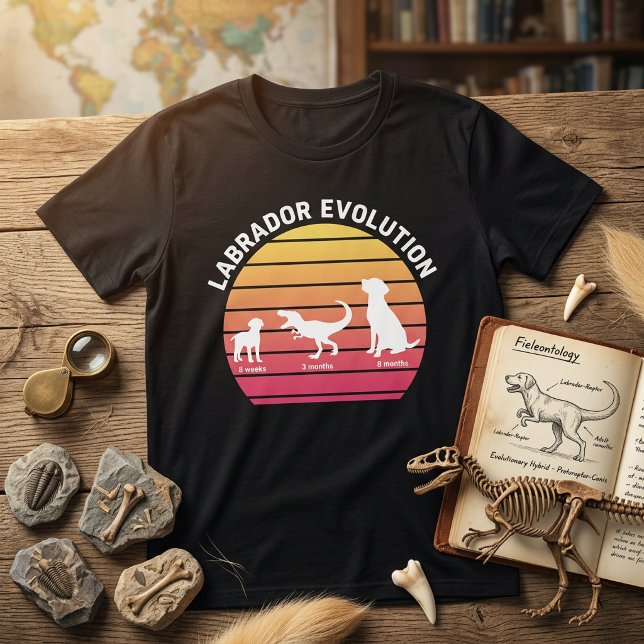 Labrador Evolution Funny White Silhouette Sunset T-Shirt (Von Creator hochgeladen)