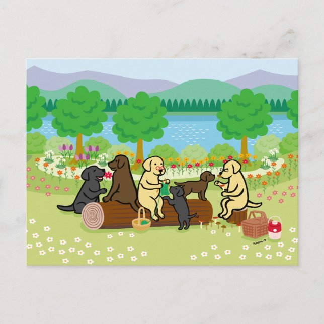 Labrador Family Picnic Postkarte (Vorderseite)