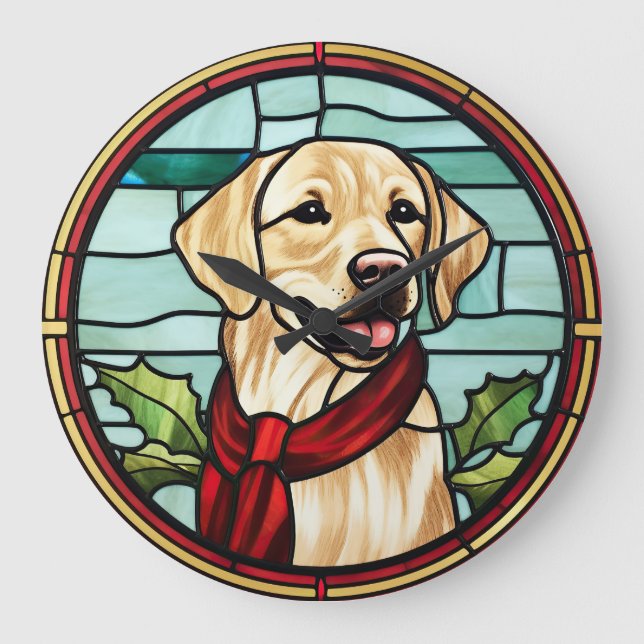 Labrador gestettetes Glass Weihnachten Große Wanduhr (Vorderseite)