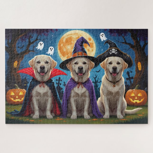 Labrador Hogs Pumpkin Halloween Funny Puzzle (Horizontal)