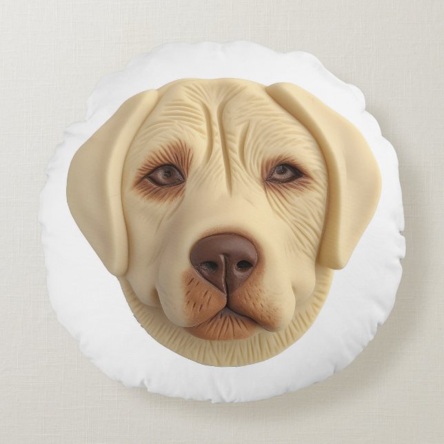 Labrador Hund 3D Inspiriert Rundes Kissen (Vorderseite)