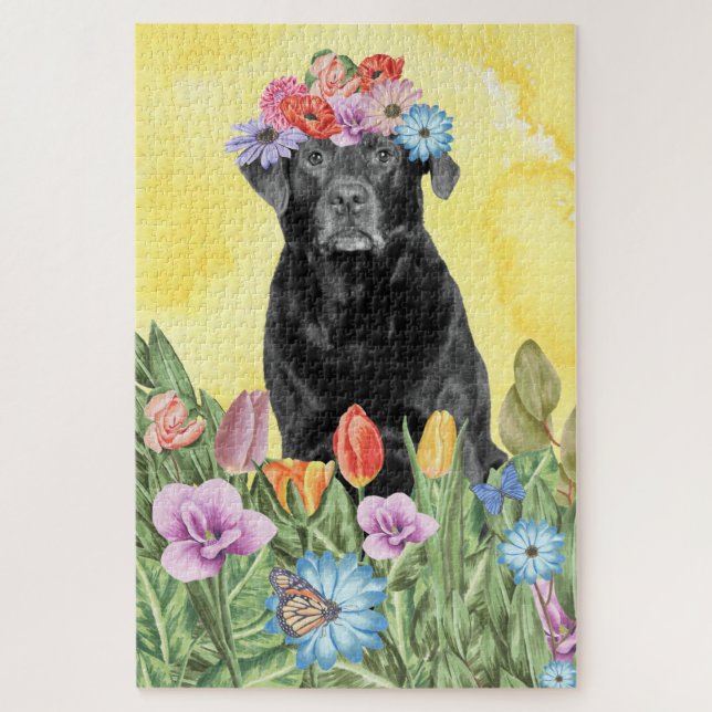 Labrador Hund Blume Puzzle (Vertikal)