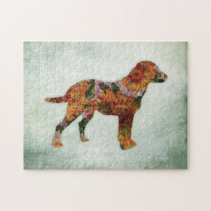 Labrador Hund floral auf grün Puzzle