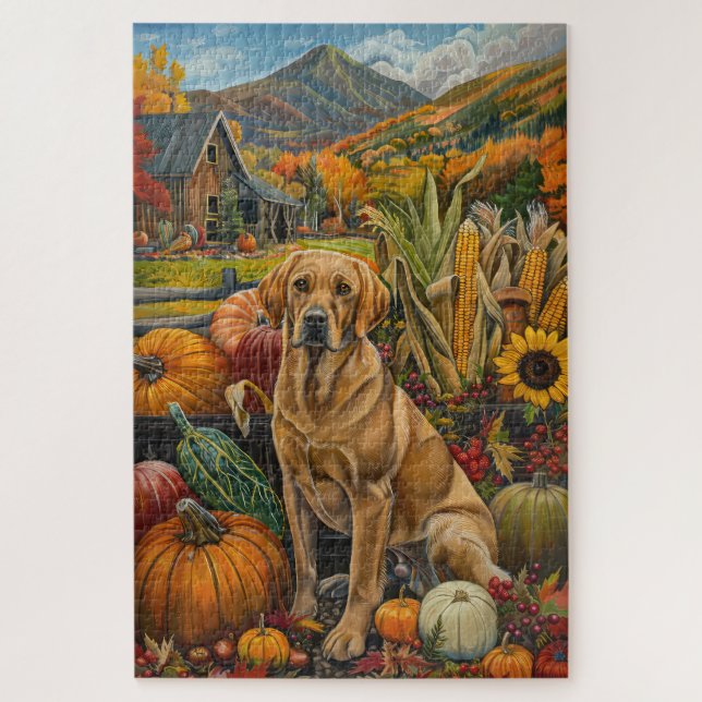 Labrador Hund Herbsternte Erntedank Puzzle (Vertikal)