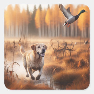 Labrador/Hund im Herbst Entenjagd Quadratischer Aufkleber