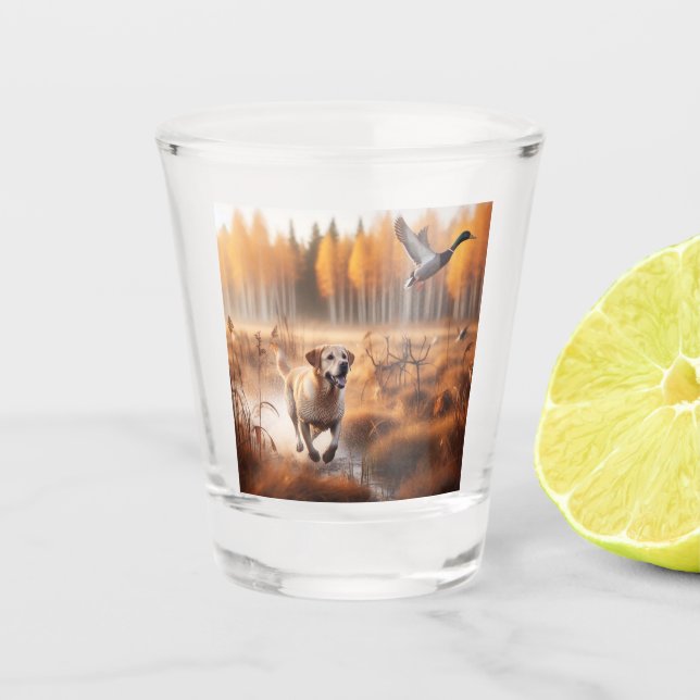 Labrador/Hund im Herbst Entenjagd Schnapsglas (Vorderseite)