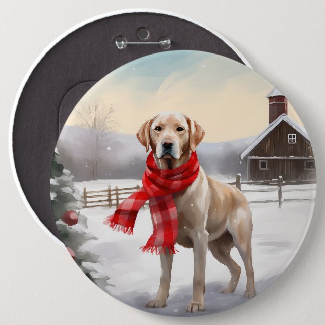 Labrador Hund im Schnee Weihnachten Button (Vorne & Hinten)