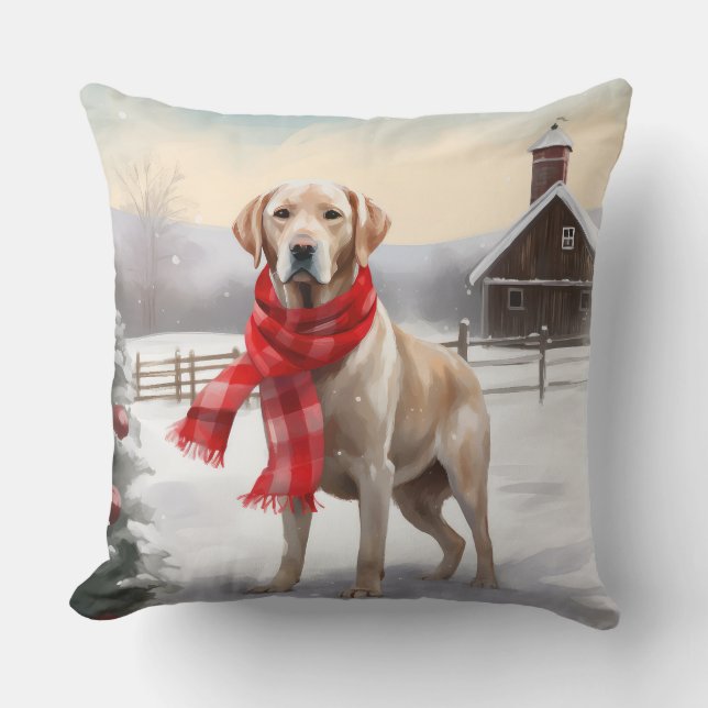 Labrador Hund im Schnee Weihnachten Kissen (Vorderseite)