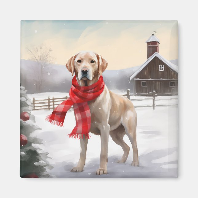 Labrador Hund im Schnee Weihnachten Magnet (Vorne)