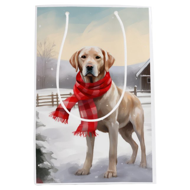 Labrador Hund im Schnee Weihnachten Mittlere Geschenktüte (Vorderseite)