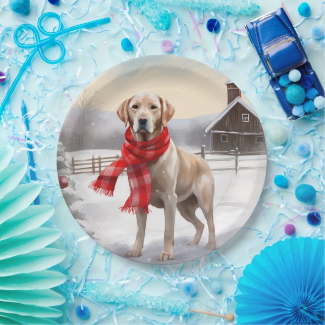 Labrador Hund im Schnee Weihnachten Pappteller (Party)