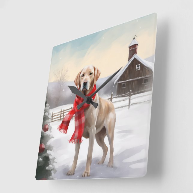 Labrador Hund im Schnee Weihnachten Quadratische Wanduhr (Winkel)
