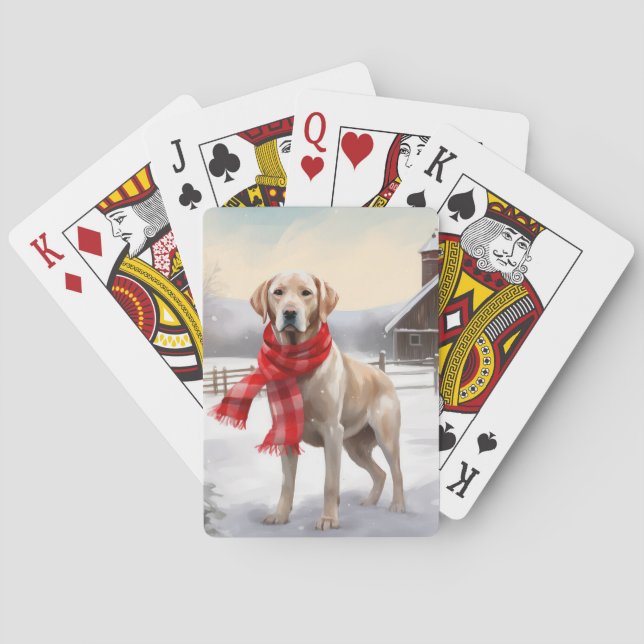 Labrador Hund im Schnee Weihnachten Spielkarten (Rückseite)
