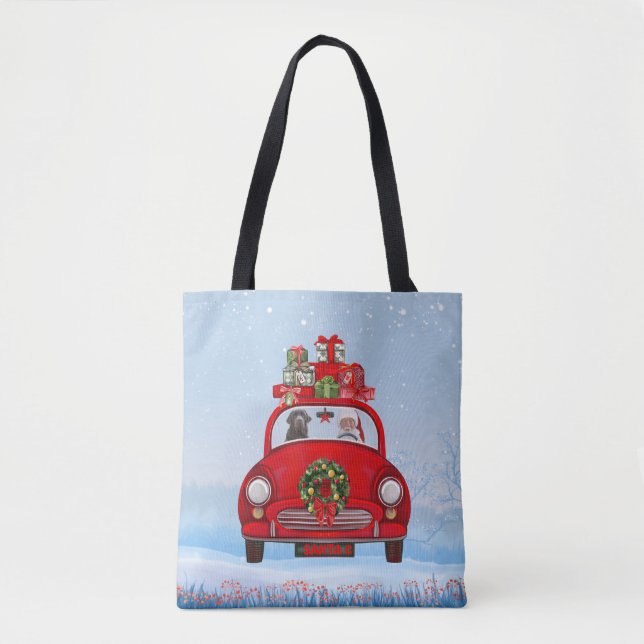 Labrador Hund in Auto mit dem Weihnachtsmann (Vorderseite)