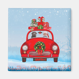 Labrador Hund in Auto mit dem Weihnachtsmann Magnet