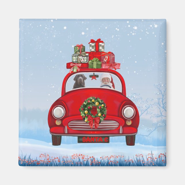 Labrador Hund in Auto mit dem Weihnachtsmann Magnet (Vorne)