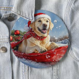 Labrador Hund in Sledge Let it Snow Christmas Button