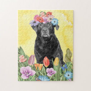 Labrador Hund mit Blume Spring Puzzle