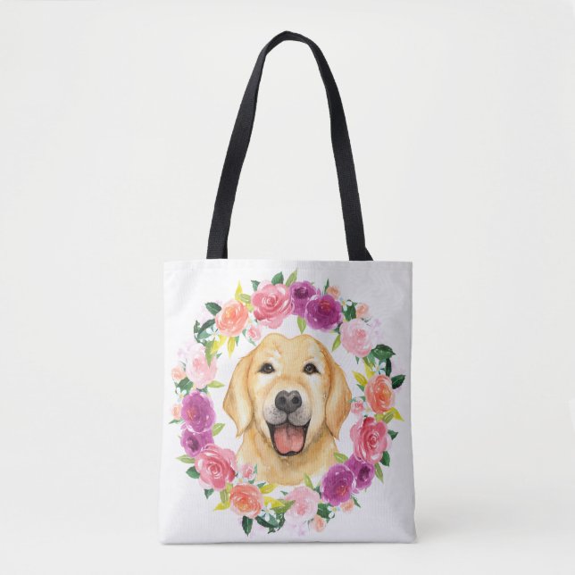 Labrador-Hund mit Blumenwreath-Taschen-Tasche (Vorderseite)