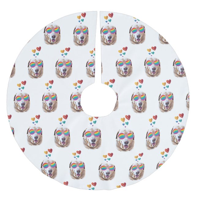 Labrador Hund mit HerzValentinstag Polyester Weihnachtsbaumdecke (Vorderseite)