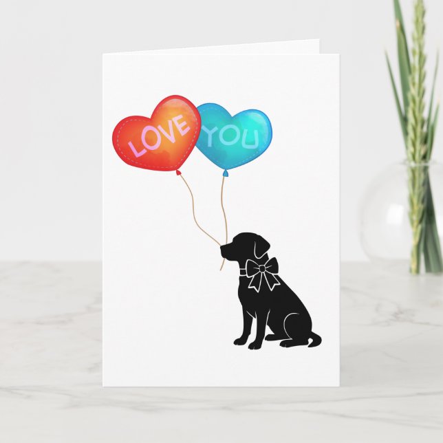 Labrador Hund mit LIEBE DU Balloons Karte (Vorderseite)